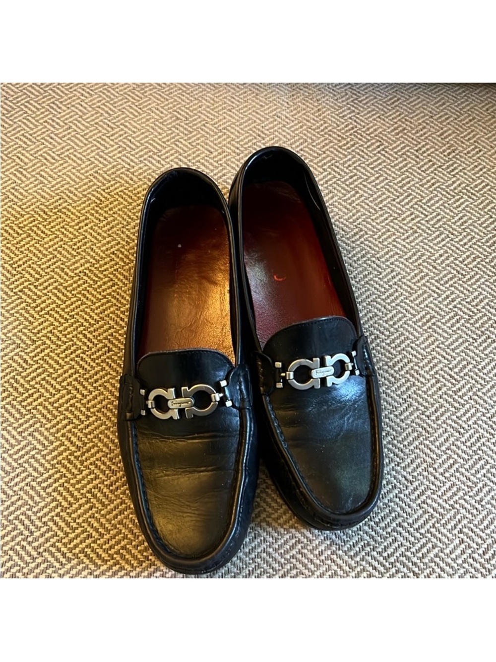 Salvatore Ferragamo Black Leather Loafers with Silver Hardware